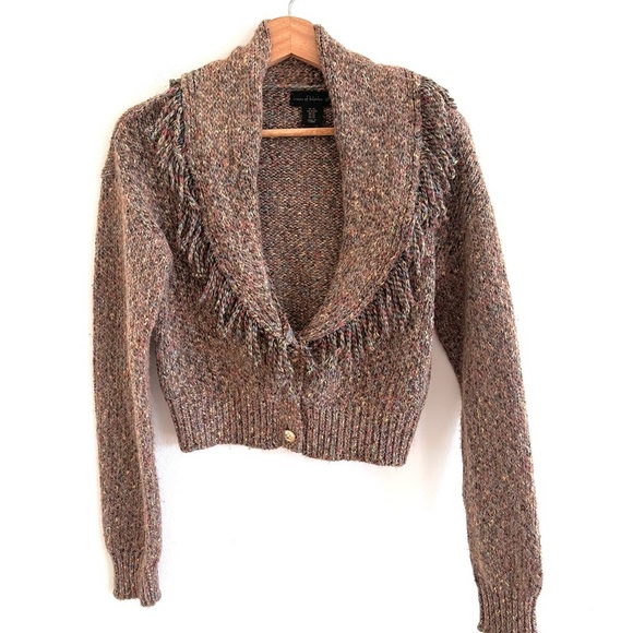 House of Harlow fringe shawl collar metallic multicolor cropped cardigan XS - Picture 1 of 6